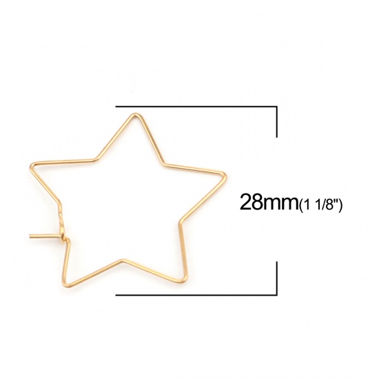 Picture of 304 Stainless Steel Hoop Earrings Pentagram Star Gold Plated 28mm x 28mm, Post/ Wire Size: (21 gauge), 10 PCs