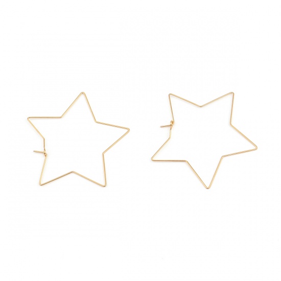 Stainless Steel Hoop Earrings Pentagram Star Gold Plated 50mm x 50mm, Post/ Wire Size: (21 gauge), 10 PCs の画像