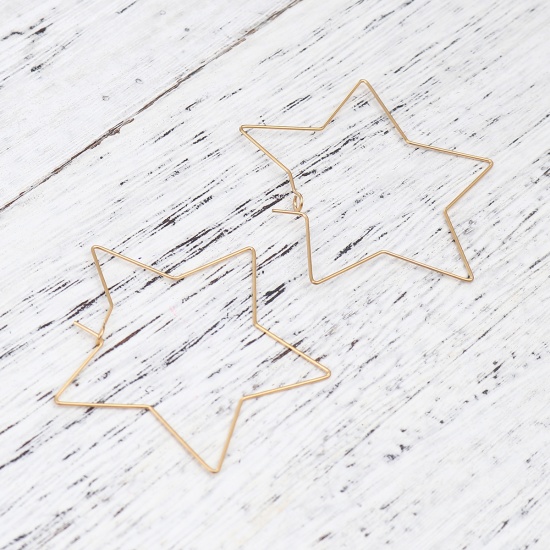 Stainless Steel Hoop Earrings Pentagram Star Gold Plated 50mm x 50mm, Post/ Wire Size: (21 gauge), 10 PCs の画像