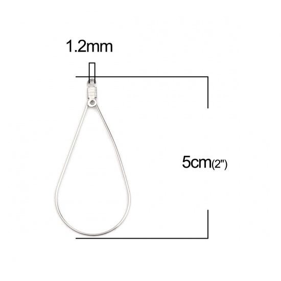 Immagine di Stainless Steel Pendants Drop Silver Tone 50mm x 23mm, 10 PCs