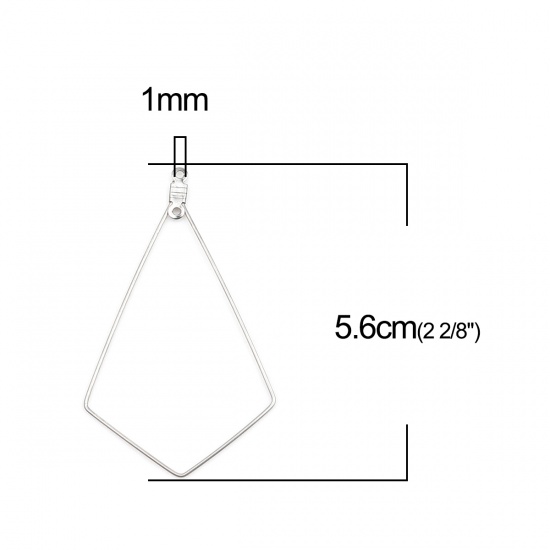 Immagine di Stainless Steel Pendants Geometric Silver Tone 56mm x 32mm, 10 PCs