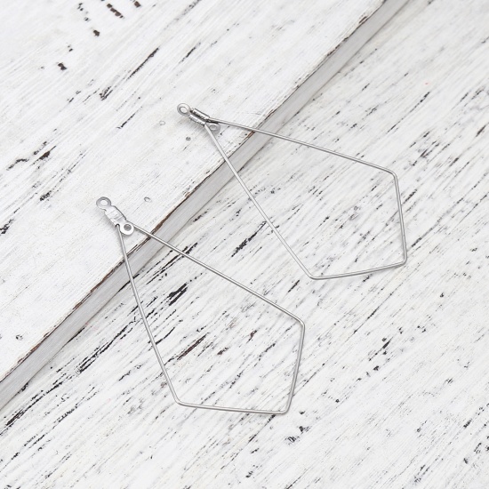 Immagine di Stainless Steel Pendants Geometric Silver Tone 56mm x 32mm, 10 PCs