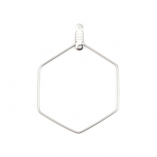 Immagine di Stainless Steel Pendants Hexagon Silver Tone 40mm x 29mm, 10 PCs