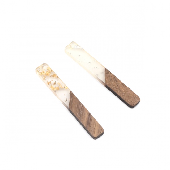 Picture of Resin & Wood Wood Effect Resin Pendants Rectangle Natural Foil 52mm x 7mm, 5 PCs