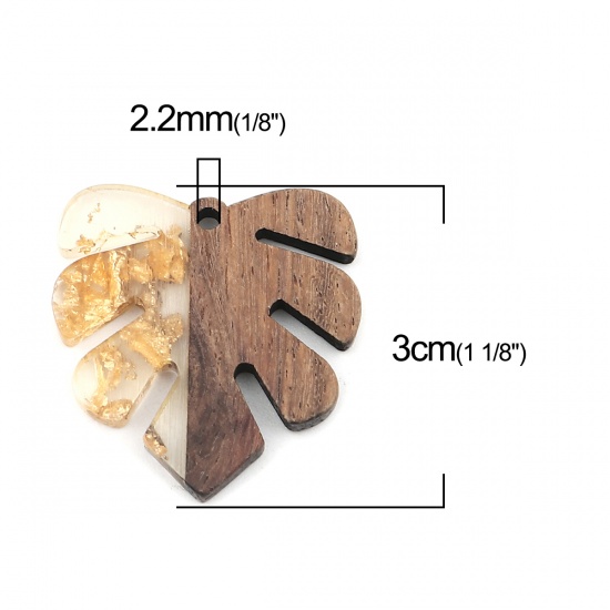 Immagine di Legno & Resina Charm Resina Effetto Legno Ciondoli Foglia Naturale Stagnola 30mm x 28mm, 5 Pz