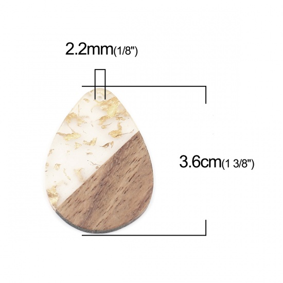 Immagine di Legno & Resina Charm Resina Effetto Legno Ciondoli Goccia Naturale Stagnola 36mm x 26mm, 5 Pz