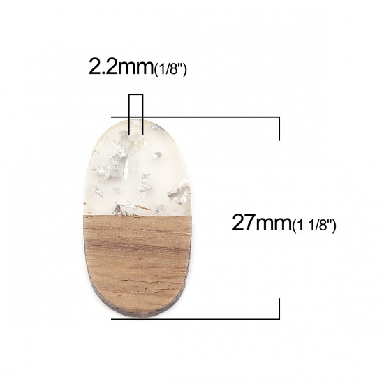 Picture of Resin & Wood Wood Effect Resin Charms Oval Natural Foil 27mm x 15mm, 5 PCs