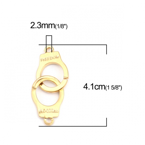 Picture of 304 Stainless Steel Connectors Handcuffs Gold Plated Message " freedom " 41mm x 15mm, 1 Piece