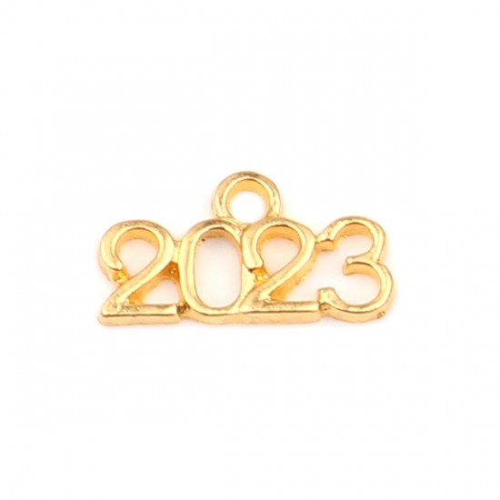 Immagine di Lega di Zinco Anno Charms Numero Oro Placcato Lettere " 2023 " 17mm x 9mm , 50 Pz