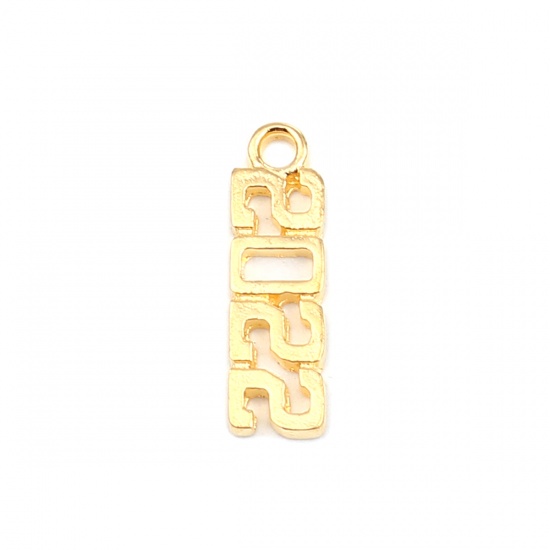 Immagine di Zinc Based Alloy Year Charms Number Gold Plated Message " 2022 " 20mm x 6mm, 50 PCs