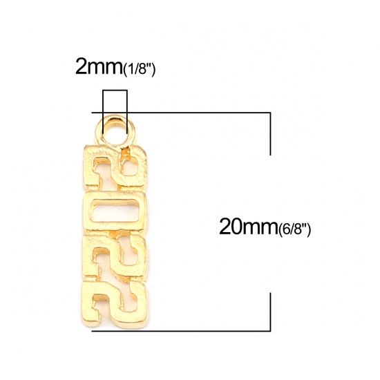Picture of Zinc Based Alloy Year Charms Number Gold Plated Message " 2022 " 20mm x 6mm, 50 PCs