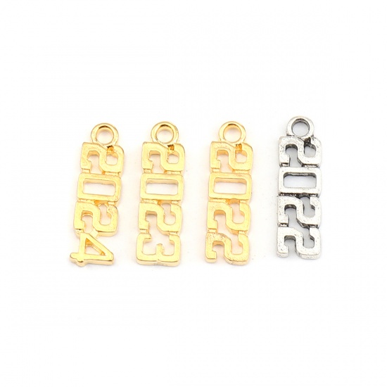 Picture of Zinc Based Alloy Year Charms Number Gold Plated Message " 2024 " 20mm x 6mm, 50 PCs