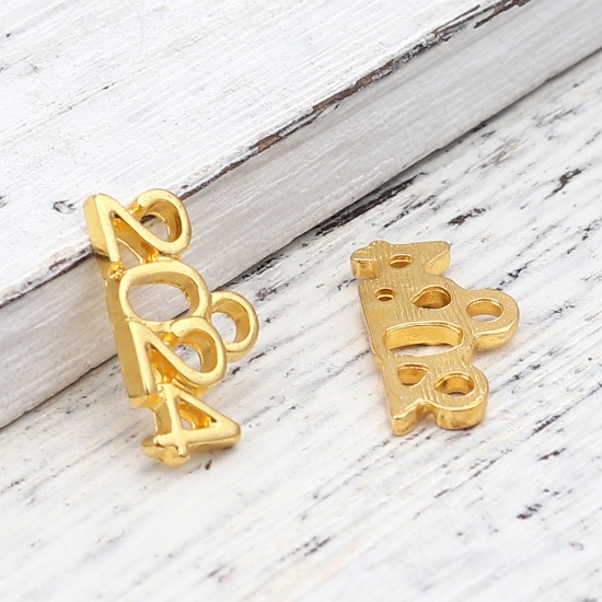 Picture of Zinc Based Alloy Year Charms Number Gold Plated Message " 2024 " 17mm x 9mm, 50 PCs