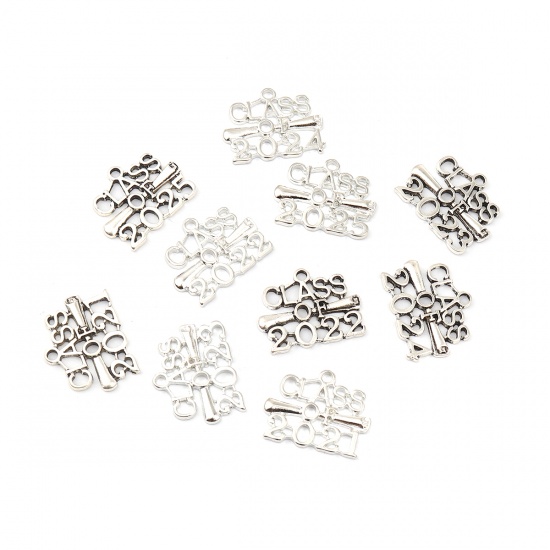Picture of Zinc Based Alloy Year Charms Antique Silver Color Message " Class of 2024 " 25mm x 20mm, 20 PCs