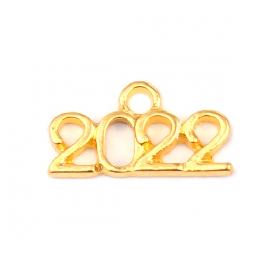 Immagine di Lega di Zinco Anno Charms Numero Oro Placcato Lettere " 2022 " 17mm x 9mm , 50 Pz