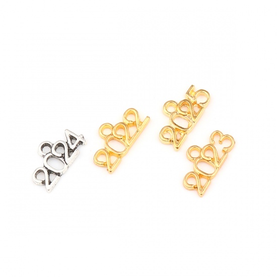 Picture of Zinc Based Alloy Year Charms Number Gold Plated Message " 2022 " 17mm x 9mm, 50 PCs