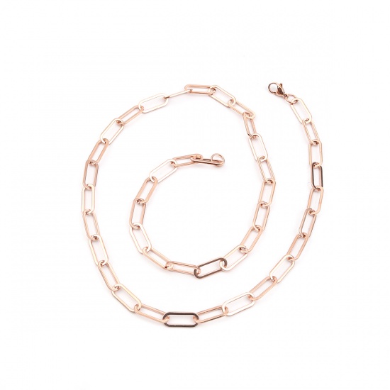 Image de 1 Pièce Colliers en 304 Acier Inoxydable Placage sous Vide Ovale Or Rose 59.5cm long