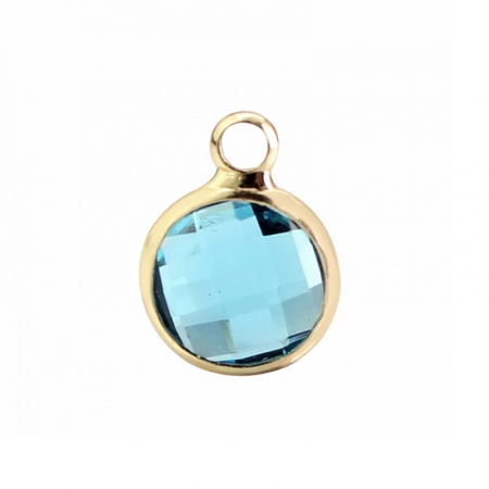 Picture of 5 PCs Brass & Glass Birthstone Charms Wholesale 18K Real Gold Plated Light Blue Round March 8.6mm Dia.