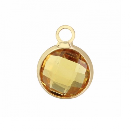 Picture of 5 PCs Brass & Glass Birthstone Charms Wholesale 18K Real Gold Plated Yellow Round November 8.6mm Dia.