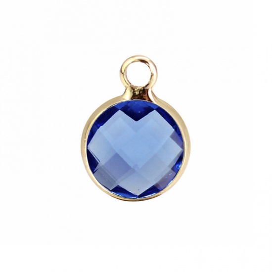 Picture of Zinc Based Alloy & Glass Birthstone Charms Round December Gold Plated Blue Violet 8.6mm Dia., 5 PCs