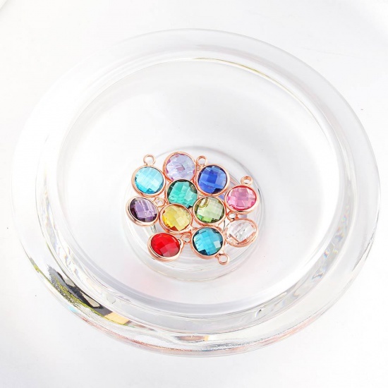Picture of Zinc Based Alloy & Glass Birthstone Charms Round March Rose Gold Light Blue 8.6mm Dia., 5 PCs