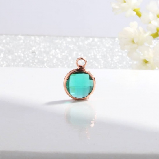 Picture of Zinc Based Alloy & Glass Birthstone Charms Round May Rose Gold Green 8.6mm Dia., 5 PCs