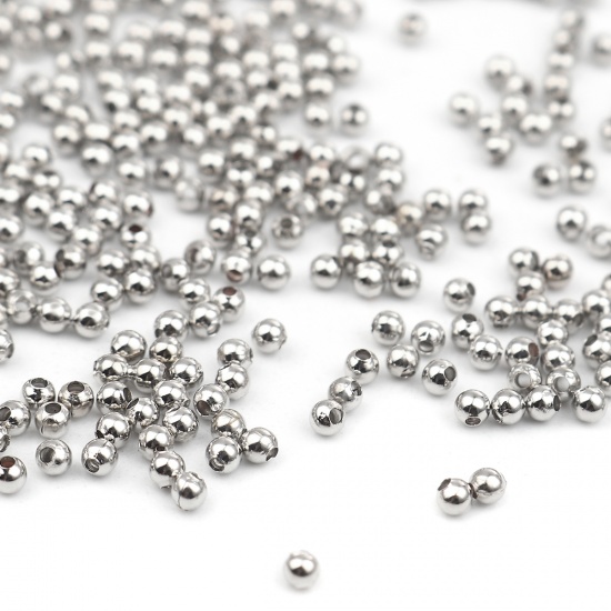 Immagine di Iron Based Alloy Spacer Beads Round Silver Tone About 2mm Dia., Hole: Approx 0.5mm, 5000 PCs