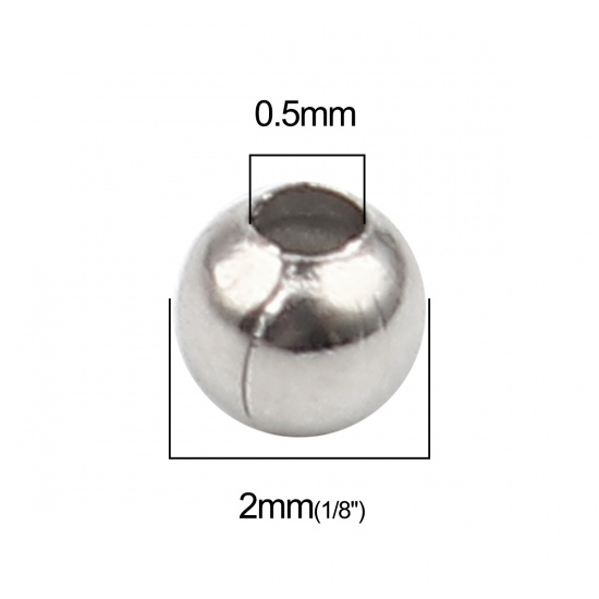 Image de Perles en Alliage de Fer Rond Argent Mat 2mm Dia, Trou: env. 0.5mm, 5000 Pcs