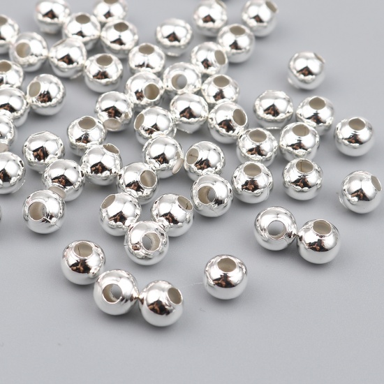 Bild von Eisenlegierung Zwischenperlen Spacer Perlen Rund Versilbert ca. 8mm D., Loch:ca. 3.1mm, 200 Stück