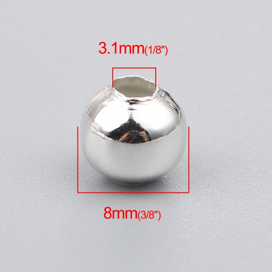 Immagine di Iron Based Alloy Spacer Beads Round Silver Plated About 8mm Dia., Hole: Approx 3.1mm, 200 PCs