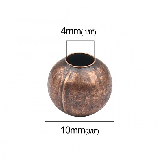 Picture of Iron Based Alloy Spacer Beads Round Antique Copper About 10mm Dia., Hole: Approx 4mm, 100 PCs