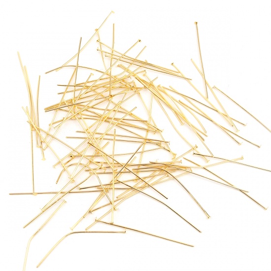 Immagine di Iron Based Alloy Head Head Pins Gold Plated 5cm(2") long, 0.8mm, 857 PCs