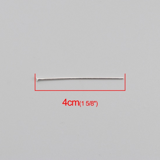 Immagine di Iron Based Alloy Head Head Pins Silver Plated 4cm(1 5/8") long, 0.8mm, 1200 PCs