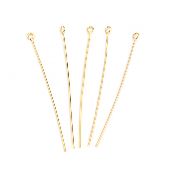 Picture of Iron Based Alloy Eye Eye Pins Gold Plated 6cm(2 3/8") long, 0.7mm, 400 PCs