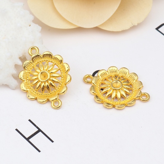 Picture of Zinc Based Alloy Connectors Flower Gold Plated (Can Hold ss12 Pointed Back Rhinestone) 28mm x 21mm, 20 PCs