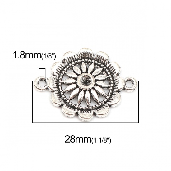 Picture of Zinc Based Alloy Connectors Flower Antique Silver Color (Can Hold ss12 Pointed Back Rhinestone) 28mm x 21mm, 20 PCs