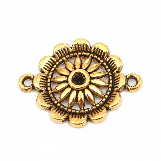 Picture of Zinc Based Alloy Connectors Flower Gold Tone Antique Gold (Can Hold ss12 Pointed Back Rhinestone) 28mm x 21mm, 20 PCs