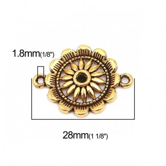 Picture of Zinc Based Alloy Connectors Flower Gold Tone Antique Gold (Can Hold ss12 Pointed Back Rhinestone) 28mm x 21mm, 20 PCs