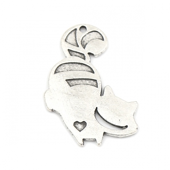 Picture of Zinc Based Alloy Charms Raccoon Animal Antique Silver Color 29mm x 21mm, 20 PCs