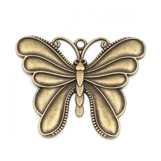 Image de Pendentifs Insecte en Alliage de Zinc Papillon Bronze Antique (Apparié à Strass ss6 Dos en Pointe) 66mm x 55mm, 2 Pcs