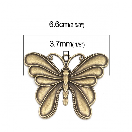 Image de Pendentifs Insecte en Alliage de Zinc Papillon Bronze Antique (Apparié à Strass ss6 Dos en Pointe) 66mm x 55mm, 2 Pcs