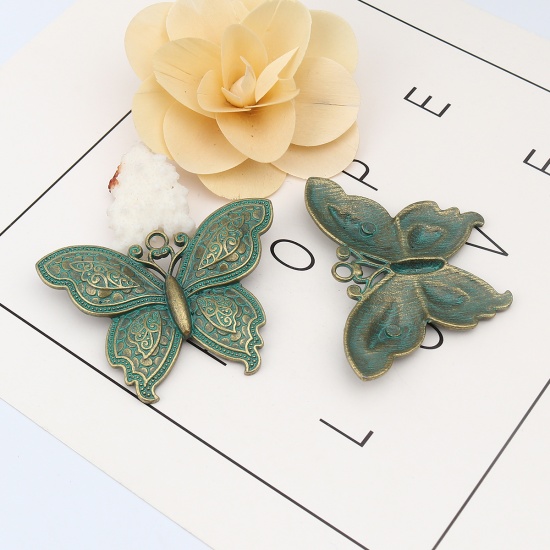 Picture of Zinc Based Alloy Patina Pendants Butterfly Animal Antique Bronze 70mm x 53mm, 2 PCs