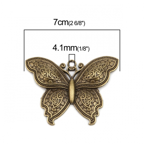 Picture of Zinc Based Alloy Insect Pendants Butterfly Animal Antique Bronze 70mm x 52mm, 2 PCs