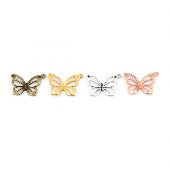 Image de Breloques Insecte en Alliage de Zinc Papillon Argent Antique (Apparié à Strass ss7 Dos en Pointe) 27mm x 19mm, 50 Pcs