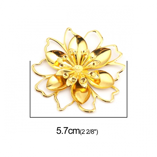 Изображение Zinc Based Alloy Embellishments Flower Gold Plated 57mm x 57mm, 2 PCs