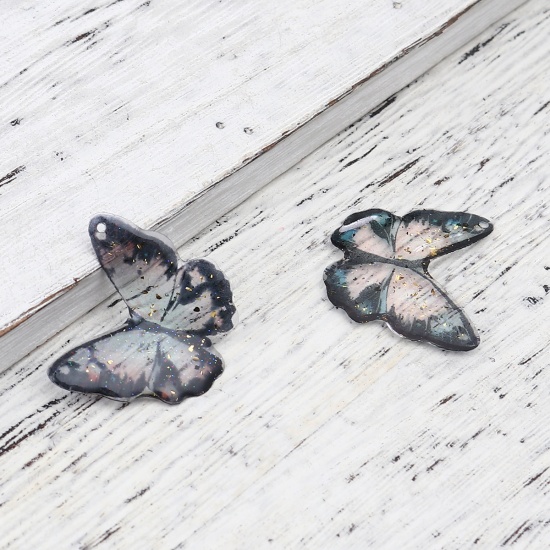 Picture of Resin Insect Charms Butterfly Animal Black Foil 23mm x 22mm, 5 PCs