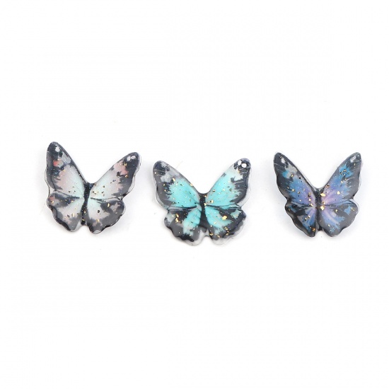 Picture of Resin Insect Charms Butterfly Animal Black Foil 23mm x 22mm, 5 PCs
