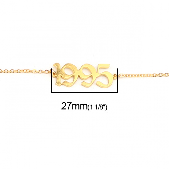 Picture of 304 Stainless Steel Year Anklet Gold Plated Number Message " 1995 " 21cm(8 2/8") long, 1 Piece