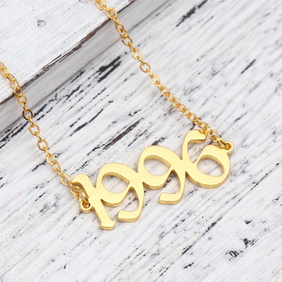 Picture of 304 Stainless Steel Year Anklet Gold Plated Number Message " 1996 " 21cm(8 2/8") long, 1 Piece