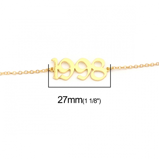 Picture of 304 Stainless Steel Year Anklet Gold Plated Number Message " 1998 " 21cm(8 2/8") long, 1 Piece